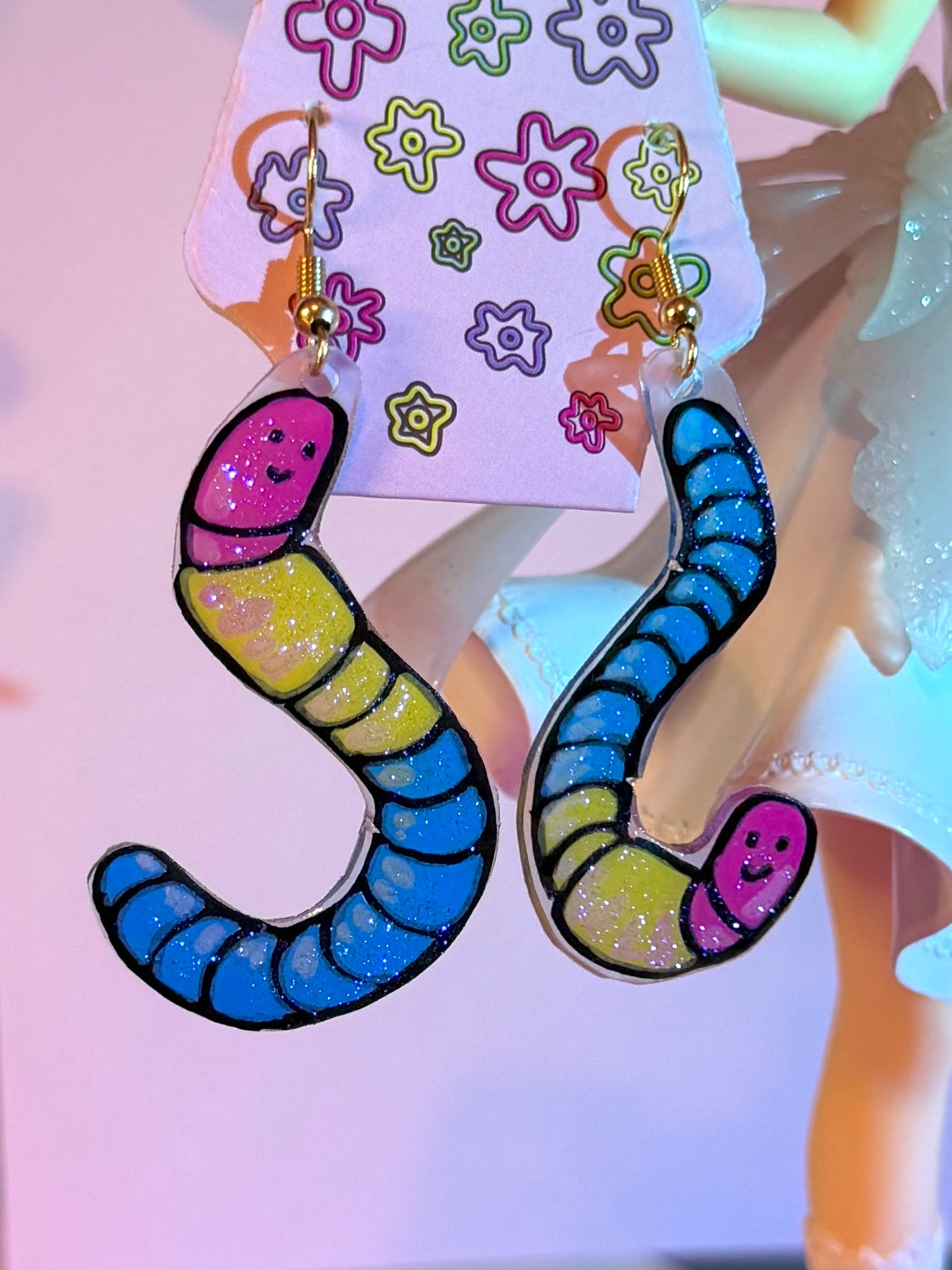 Pride Flag Gummy Worms Shrinky Dink Earrings