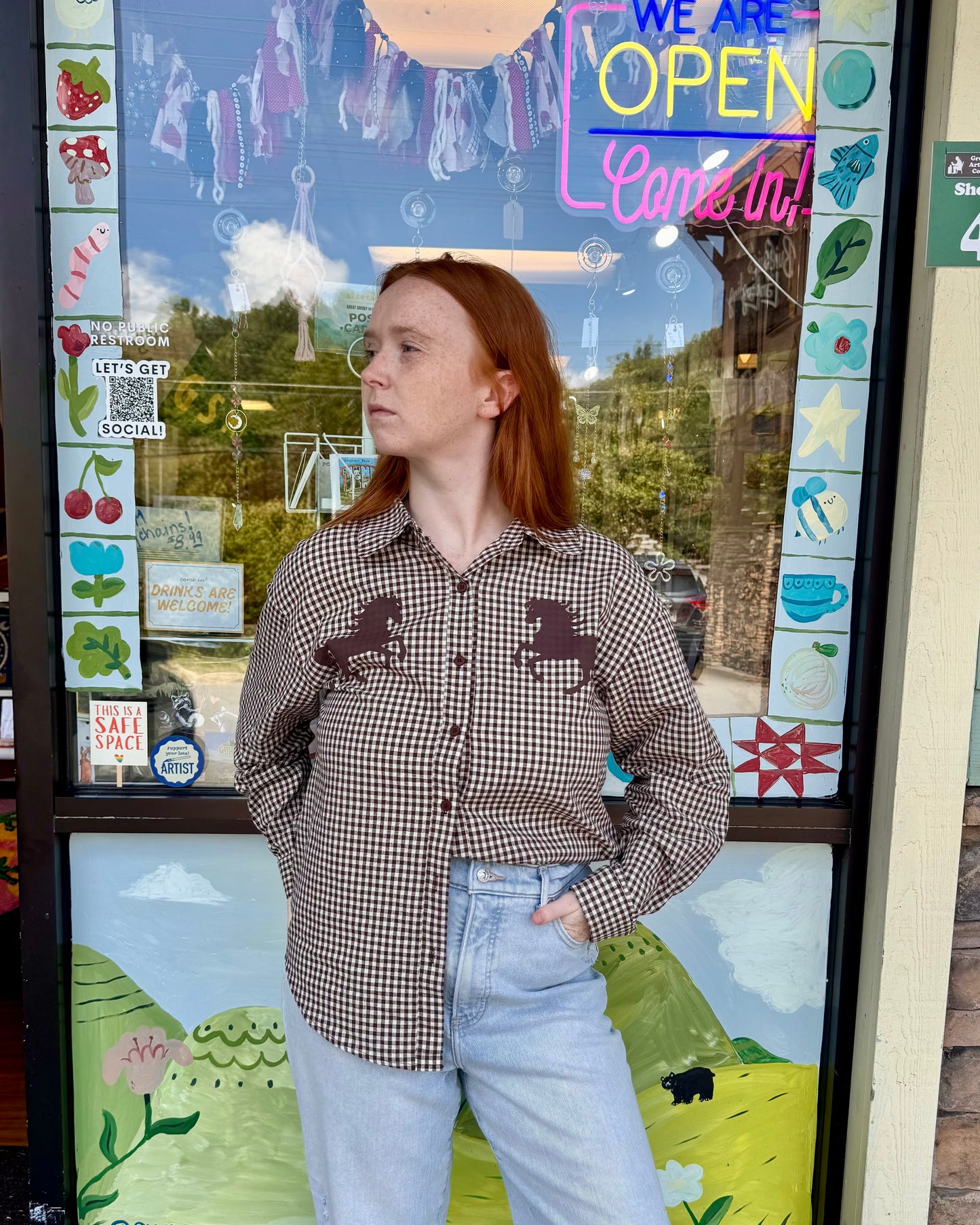 Horse Gingham Button Down Shirt