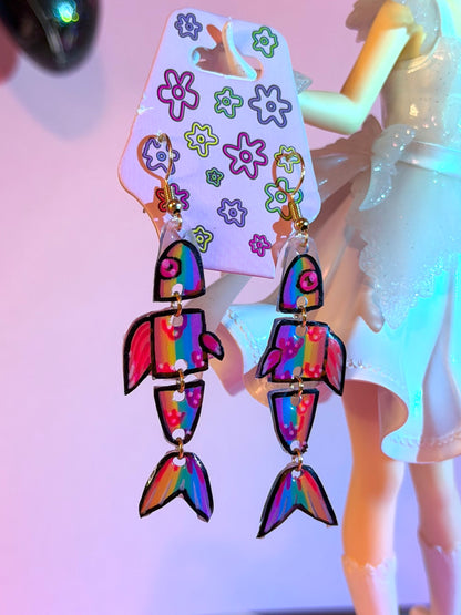 Pride Flag Fish Shrinky Dink Earrings