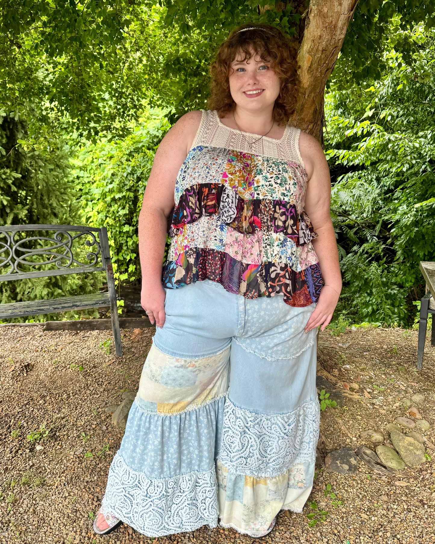 Plus Denim + Lace Bell Bottoms