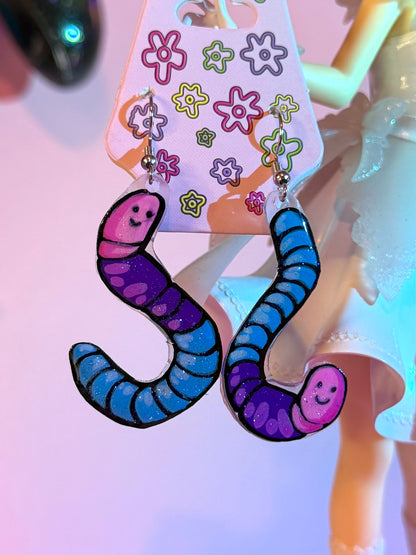 Pride Flag Gummy Worms Shrinky Dink Earrings