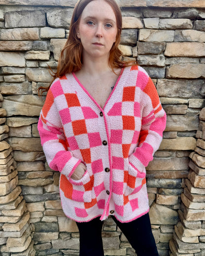 Sunset Checkered Cardigan