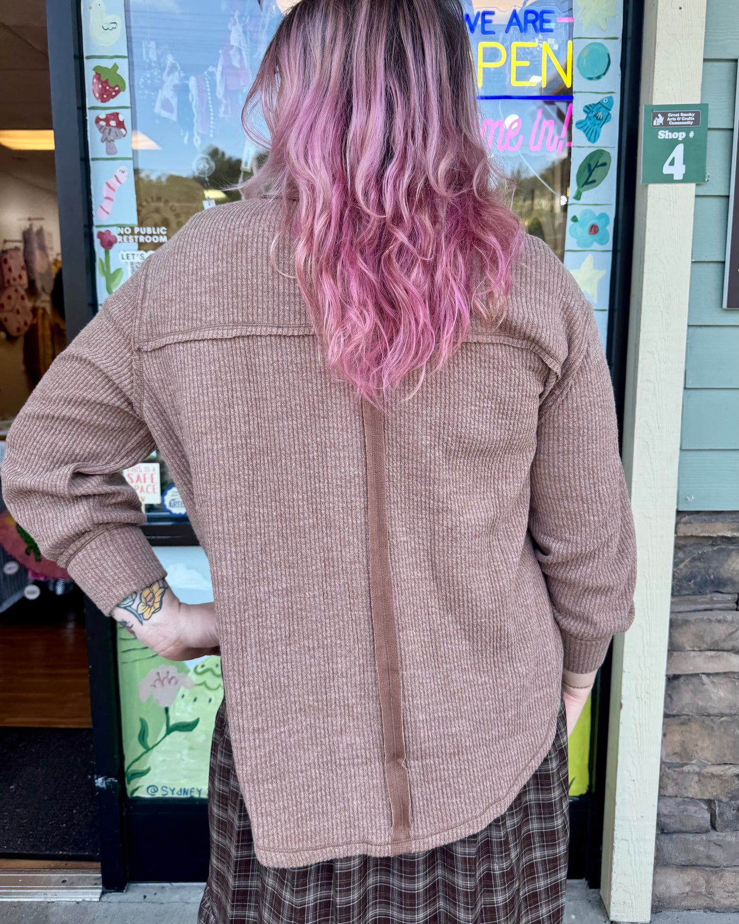 Plus Mocha V-Neck Knit Top