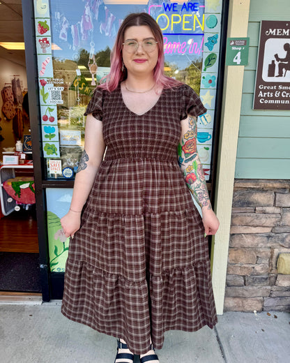 Plus Plaid Smocked Midi Dress