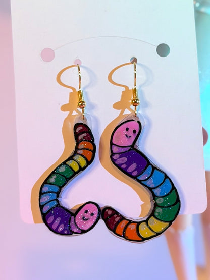 Pride Flag Gummy Worms Shrinky Dink Earrings