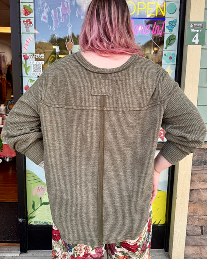 Plus Olive V-Neck Knit Top