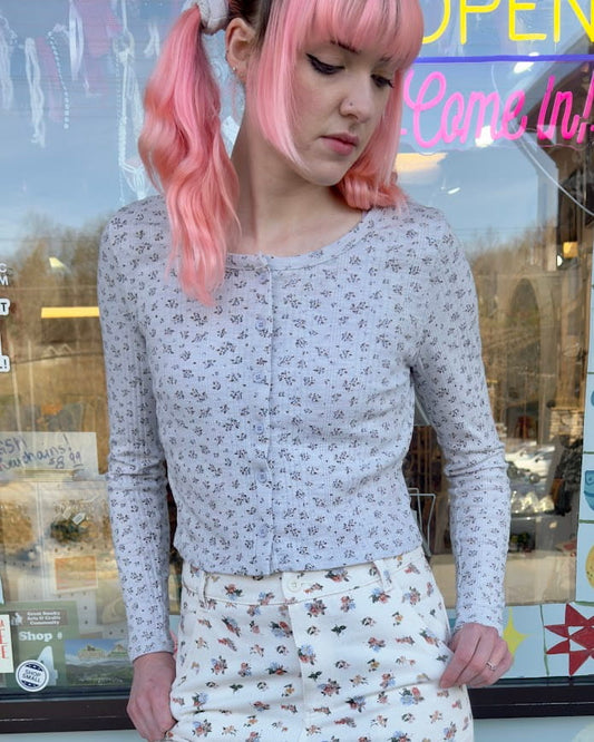 Blue Floral Henley Top