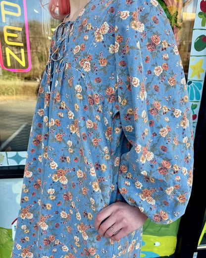 Vintage Florals Denim Tie Dress