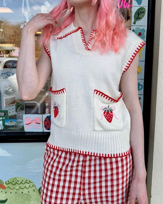 Strawberry Patch Sleeveless Knit Top
