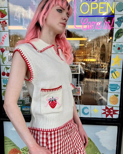 Strawberry Patch Sleeveless Knit Top