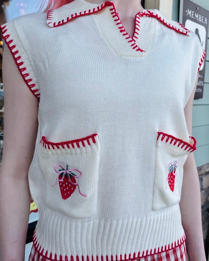 Strawberry Patch Sleeveless Knit Top