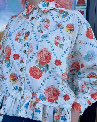 Vintage Bouquet Denim Blouse