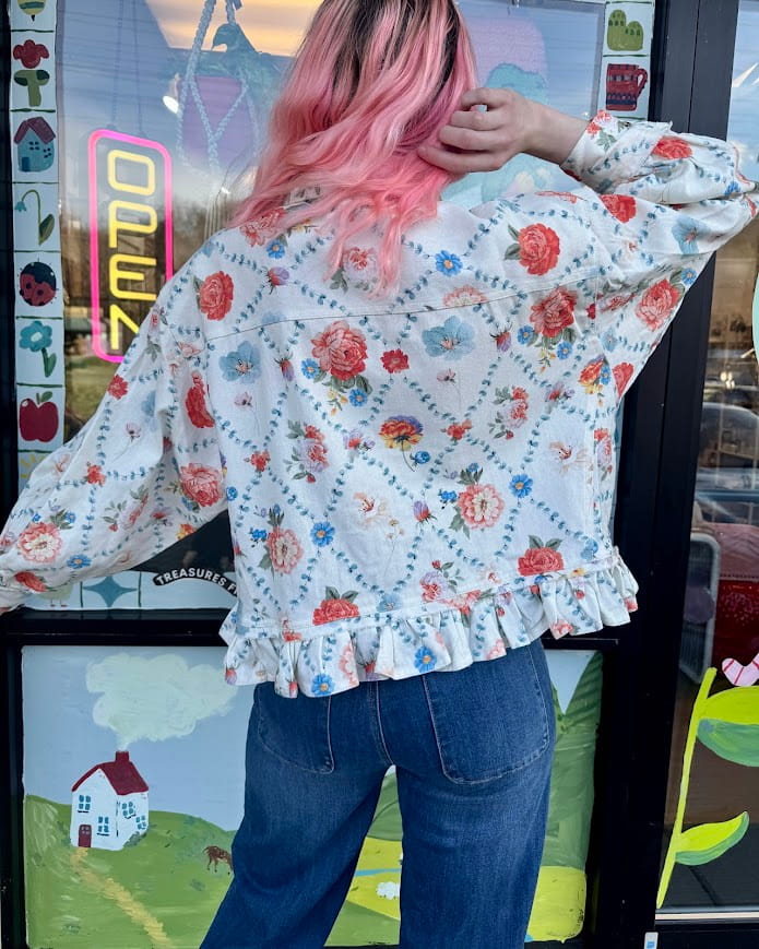 Vintage Bouquet Denim Blouse