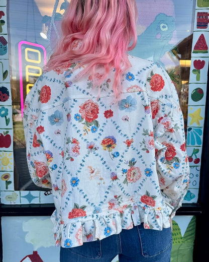 Vintage Bouquet Denim Blouse