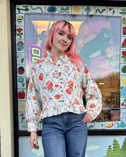 Vintage Bouquet Denim Blouse