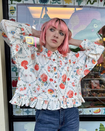 Vintage Bouquet Denim Blouse