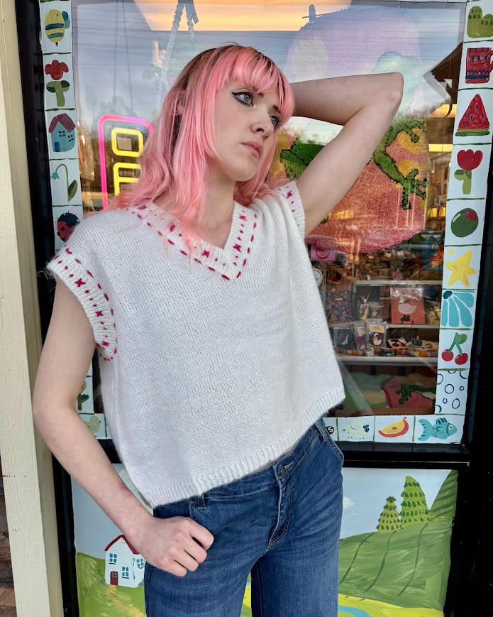 Pink Stitch Sleeveless Knit Top