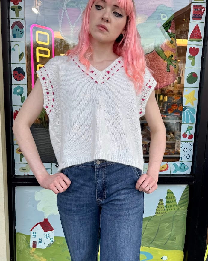 Pink Stitch Sleeveless Knit Top