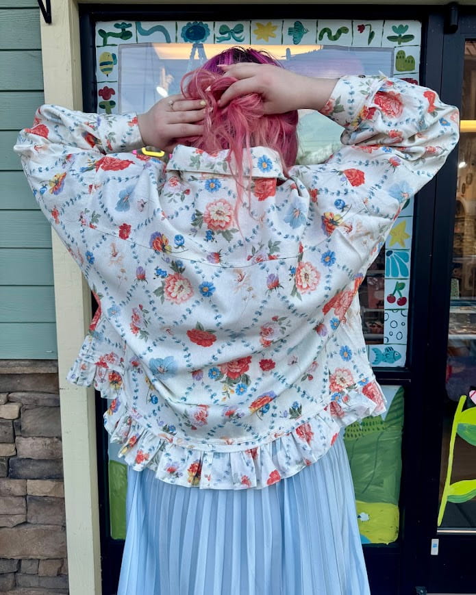 Vintage Bouquet Denim Blouse