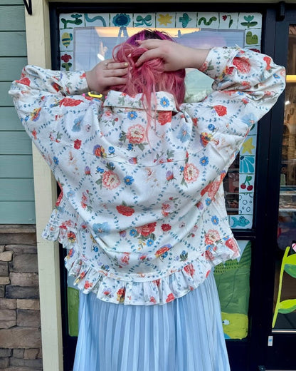 Vintage Bouquet Denim Blouse