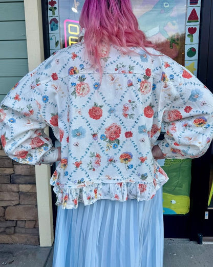 Vintage Bouquet Denim Blouse