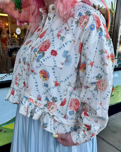 Vintage Bouquet Denim Blouse