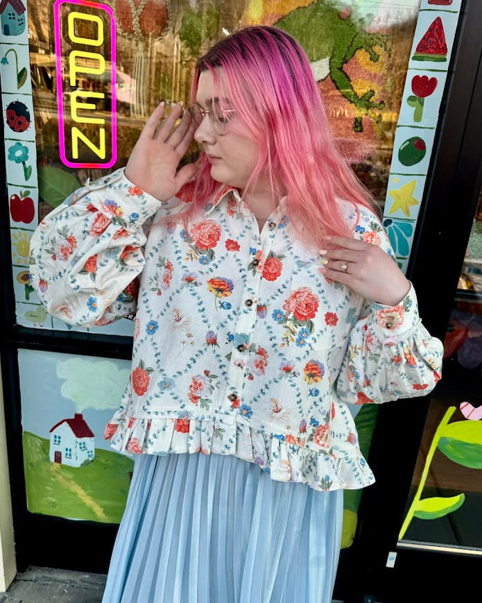 Vintage Bouquet Denim Blouse