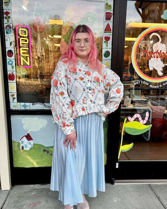 Vintage Bouquet Denim Blouse