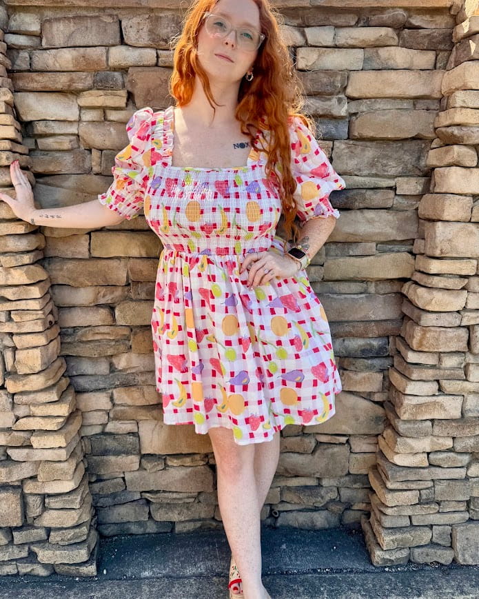 Fruit Picnic Puff Mini Dress