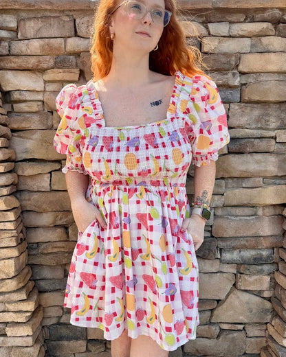 Fruit Picnic Puff Mini Dress