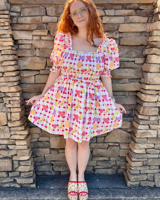Fruit Picnic Puff Mini Dress