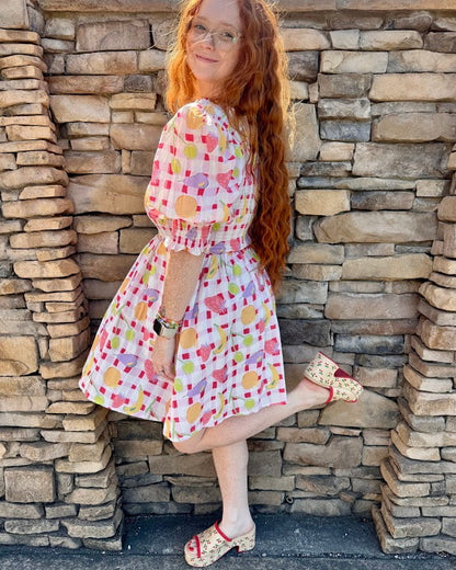 Fruit Picnic Puff Mini Dress