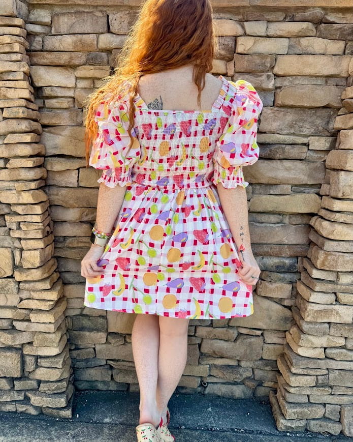 Fruit Picnic Puff Mini Dress