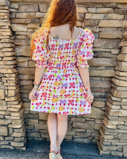 Fruit Picnic Puff Mini Dress