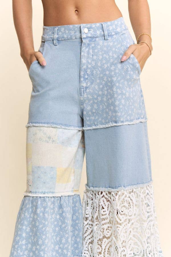 Plus Denim + Lace Bell Bottoms