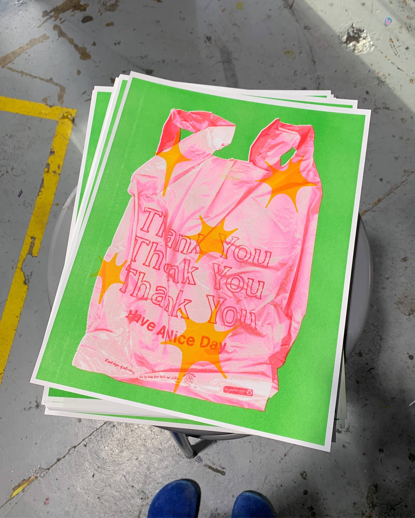 Thank You Bag Green Print