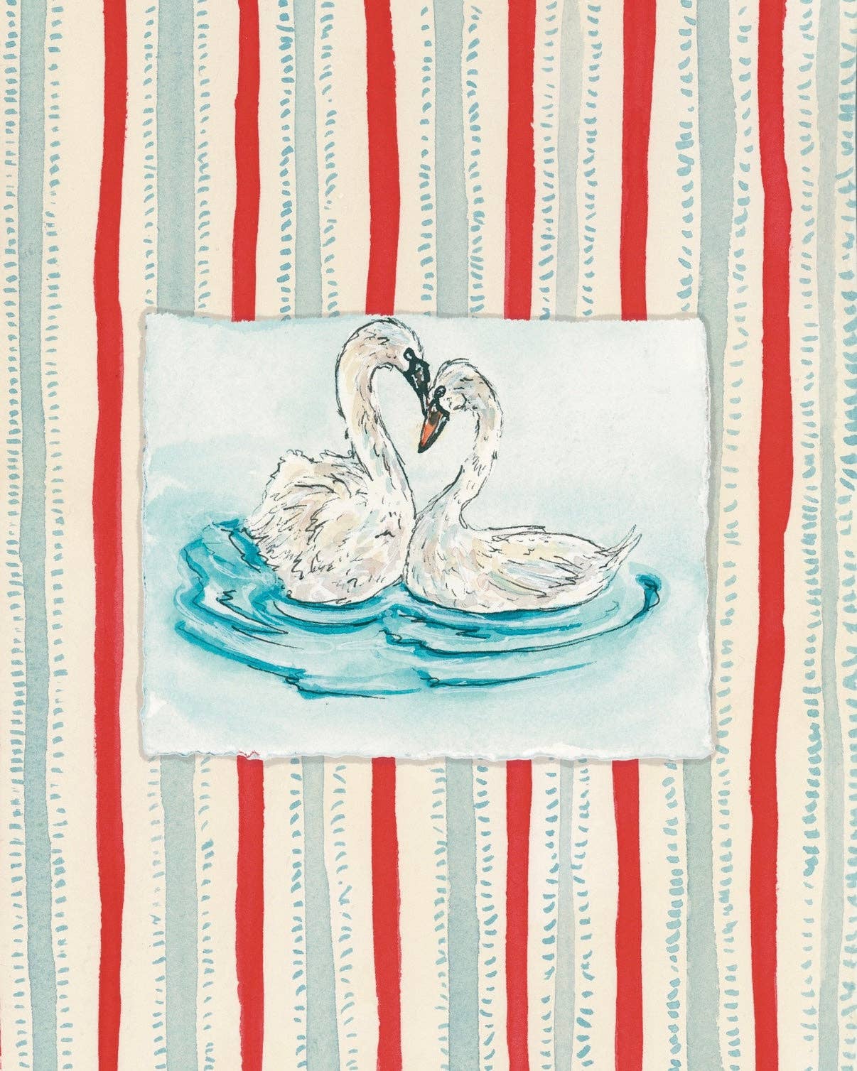 Love Swans Striped 5x7 Art Print