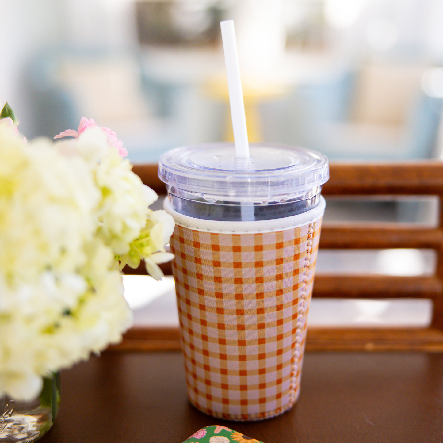 Orange Gingham Iced Coffee Sleeve
