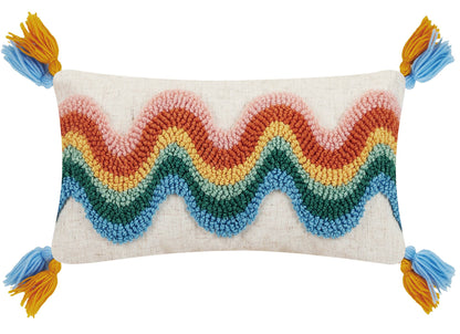 Rainbow Wave Wool Hook Pillow