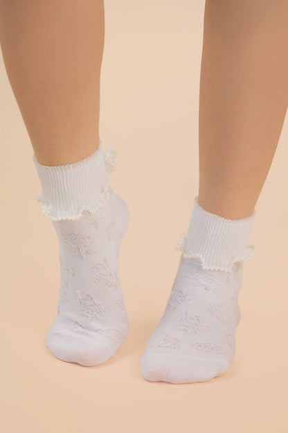 Lace Trim Beaded Crew Socks