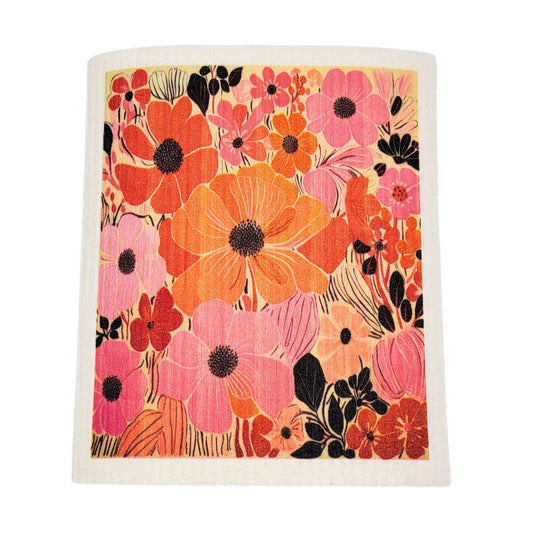 Pink Summer Flowers Swedish Dishcloth
