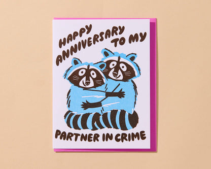Partners in Crime Racoon Anniversary Card