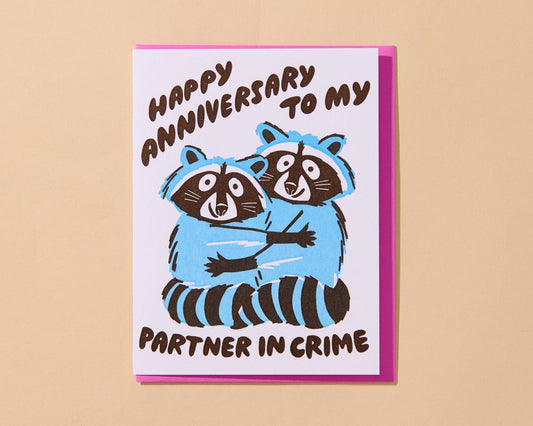 Partners in Crime Racoon Anniversary Card