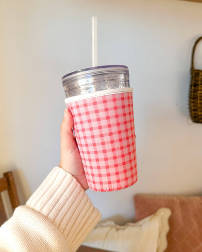 Pink Gingham Iced Coffee Sleeve