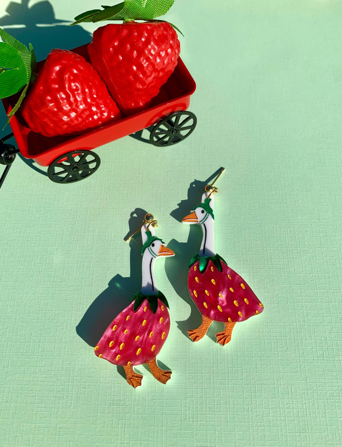 Strawberry Goose Earrings