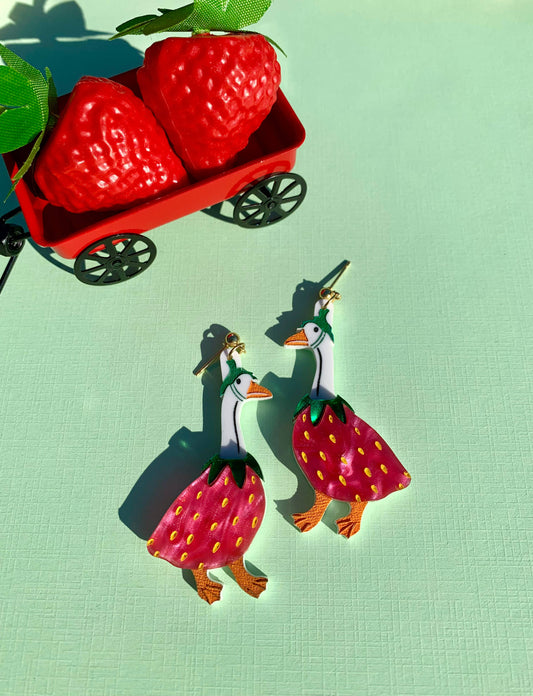 Strawberry Goose Earrings