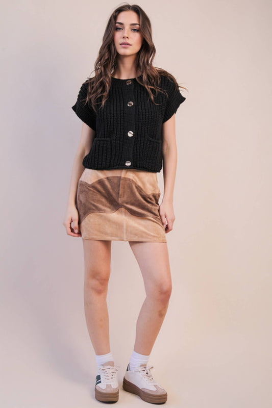 Color Block Suede Mini Skirt
