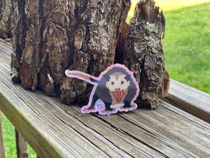 Screaming Opossum Glitter Sticker