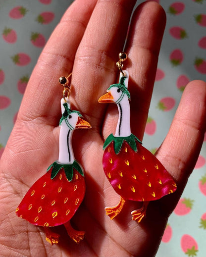 Strawberry Goose Earrings