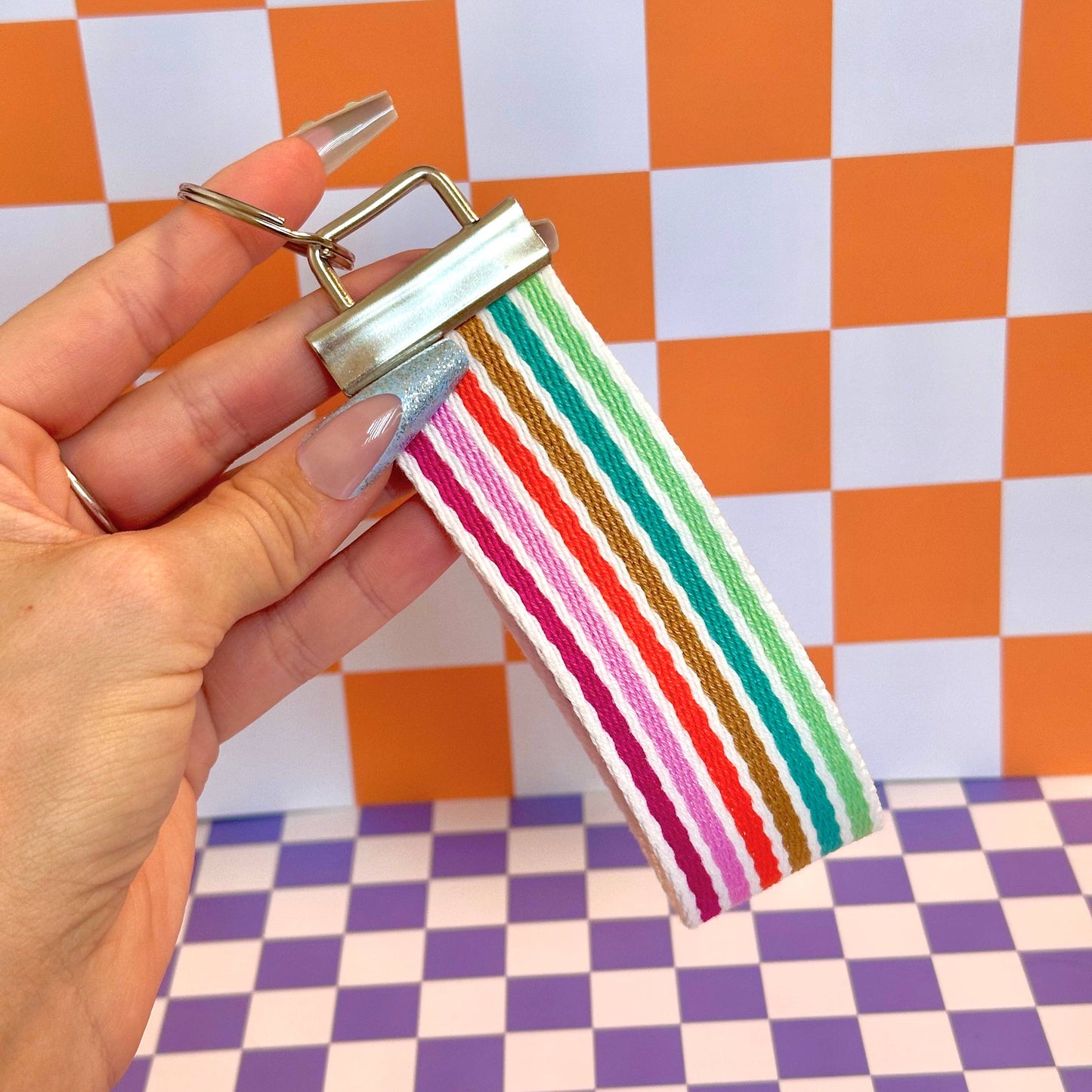 Striped Handmade Wristlet Keychain